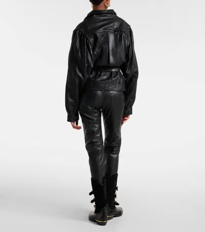 Isabel Marant Vanel Lace-up Leather Straight-leg Pants In Black