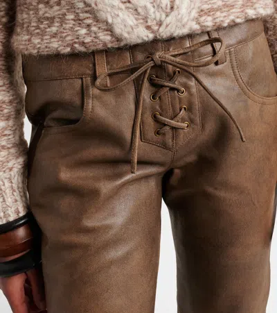 Isabel Marant Vanel Leather Straight Pants In Brown