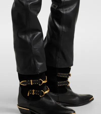 Isabel Marant Vanel Lace-up Leather Straight-leg Pants In Black