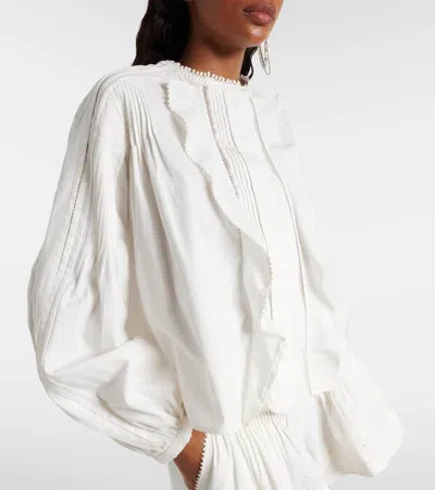 Isabel Marant Cubraly Lace-trimmed Ruffled Pintucked Cotton-poplin Blouse In White