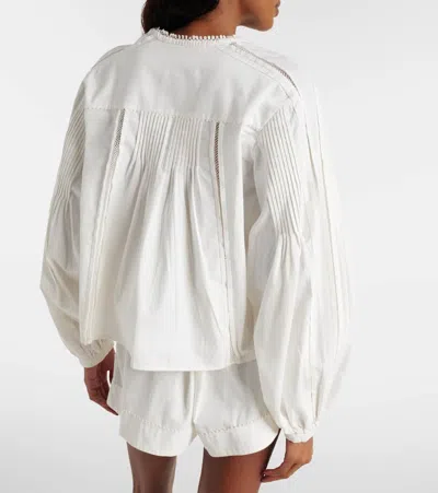 Isabel Marant Cubraly Lace-trimmed Ruffled Pintucked Cotton-poplin Blouse In White