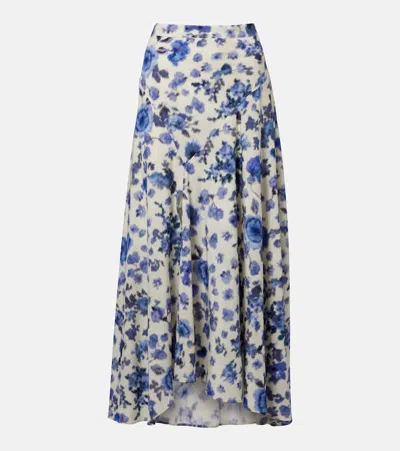 Isabel Marant Sakura Pleated Floral-print Silk-blend Midi Skirt In White