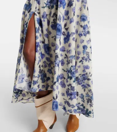 Isabel Marant Sakura Pleated Floral-print Silk-blend Midi Skirt In White