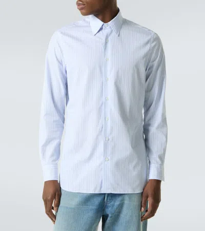 Lardini Striped Cotton Poplin Shirt In Blue