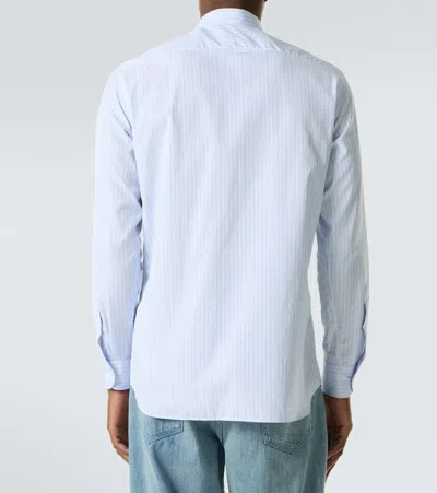 Lardini Striped Cotton Poplin Shirt In Blue