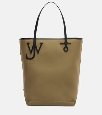 Jw Anderson Anchor Tall Leather-trimmed Tote Bag In Green