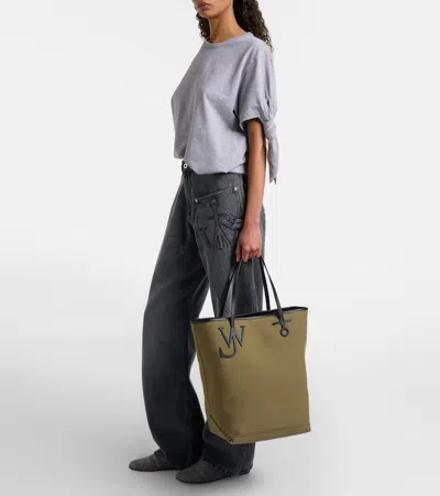 Jw Anderson Anchor Tall Leather-trimmed Tote Bag In Green