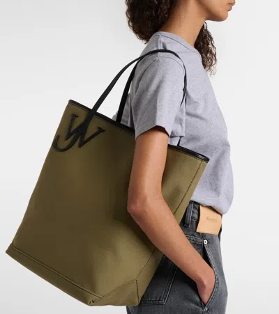 Jw Anderson Anchor Tall Leather-trimmed Tote Bag In Green