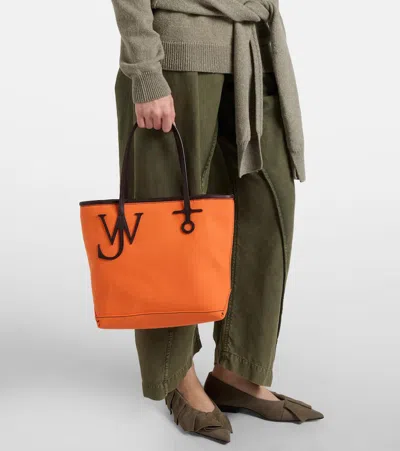 Jw Anderson Anchor Small Leather-trimmed Tote Bag In Orange