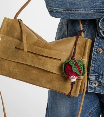 Jw Anderson Radish Knitted Bag Charm In Burgundy