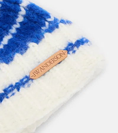 Jw Anderson Striped Brushed Alpaca-blend Beanie In White