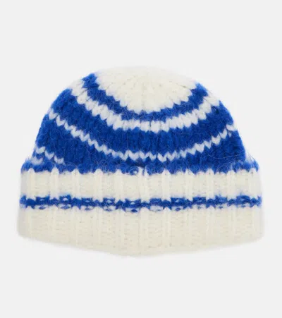 Jw Anderson Striped Brushed Alpaca-blend Beanie In White