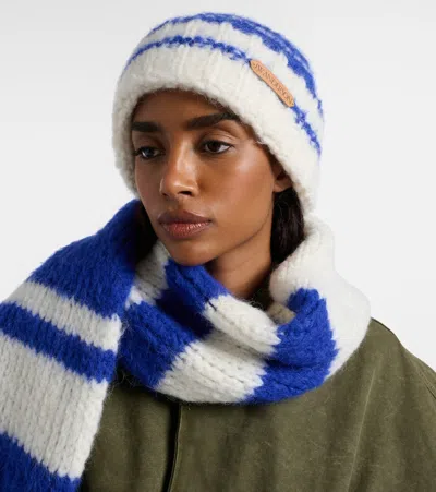 Jw Anderson Striped Brushed Alpaca-blend Beanie In White