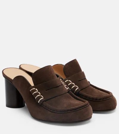 Jw Anderson 80mm Penny-slot Mules In Brown