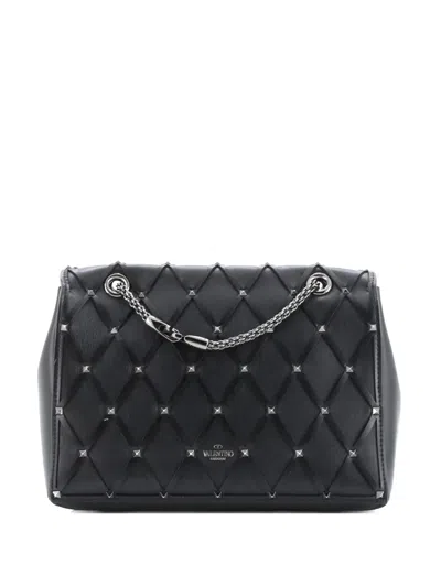 Pre-owned Valentino Garavani Rockstud Beehive Chain Flap Bag Quilted Leather Medium Shoulder Bag In Black
