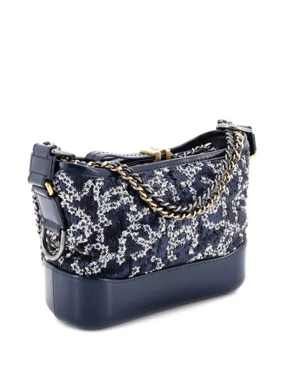 Pre-owned Chanel Gabrielle Logo Motif Sequins Small Hobo Bag In Blue