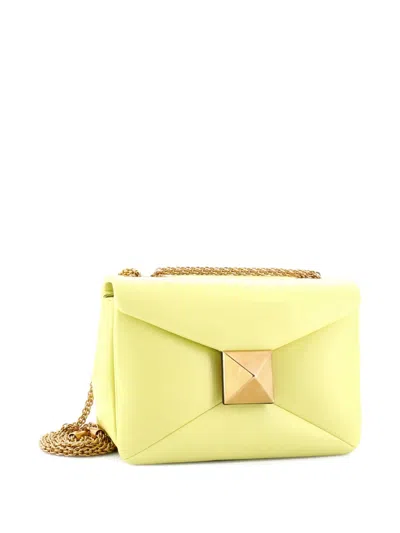 Pre-owned Valentino Garavani One Stud Chain Flap Bag Leather Small Shoulder Bag In Yellow