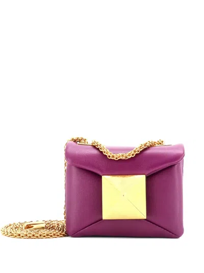 Pre-owned Valentino Garavani One Stud Chain Flap Bag Leather Micro Crossbody Bag In Purple