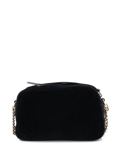 Pre-owned Gucci Gg Marmont Shoulder Bag Matelasse Velvet Small Crossbody Bag In Black