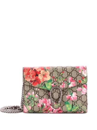 Pre-owned Gucci Dionysus Chain Wallet Blooms Print Gg Coated Canvas Small Crossbody Bag In Brown