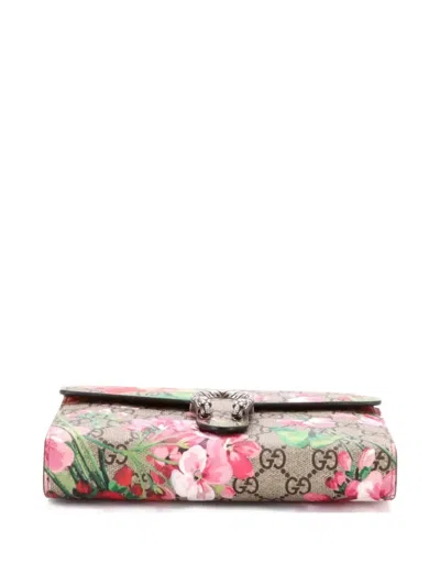 Pre-owned Gucci Dionysus Chain Wallet Blooms Print Gg Coated Canvas Small Crossbody Bag In Brown