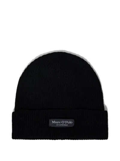 Marc O'polo Logo-patch Beanie Hat Set In Black