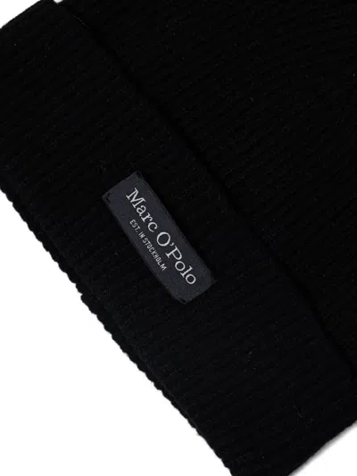 Marc O'polo Logo-patch Beanie Hat Set In Black