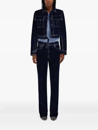 Ferragamo Flap-pocket Belted Cropped Jacket In Blue