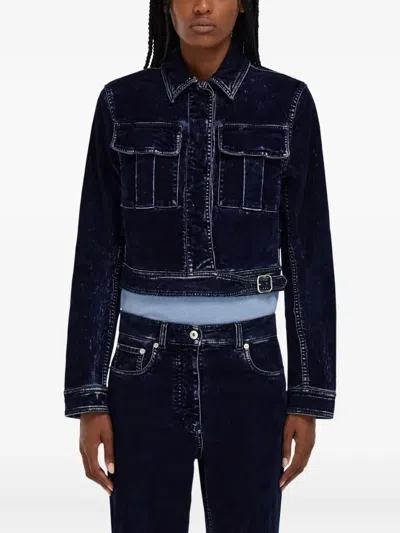Ferragamo Flap-pocket Belted Cropped Jacket In Blue