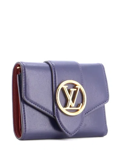 Pre-owned Louis Vuitton Lv Pont 9 Wallet Leather Compact Small Wallets In Blue