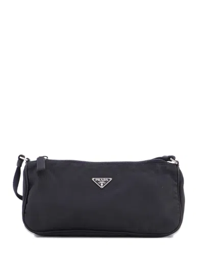 Pre-owned Prada Pochette Shoulder Bag Tessuto Small Hobo Bag In Black