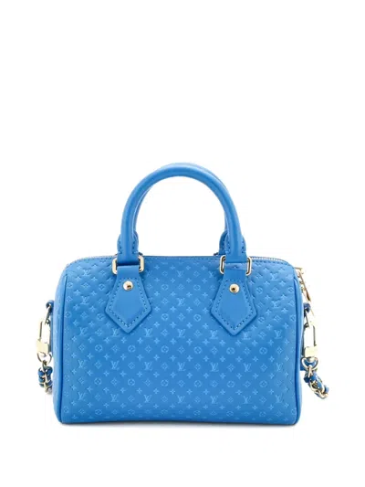 Pre-owned Louis Vuitton Speedy Bandouliere Bag Nanogram Embossed Leather 20 Satchel In Blue