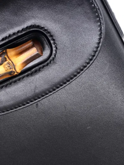 Pre-owned Gucci Bamboo Top Handle Leather Mini Backpack In Black