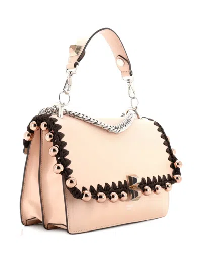 Pre-owned Fendi Kan I Bag Beaded Whipstitch Leather Medium Satchel In Pink
