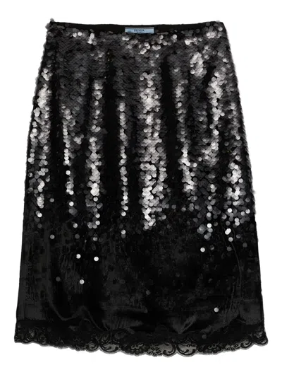 Prada Sequin-embellished Straight Skirt In Black