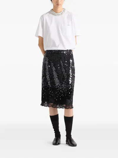 Prada Sequin-embellished Straight Skirt In Black