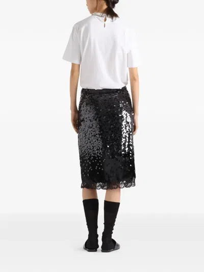 Prada Sequin-embellished Straight Skirt In Black