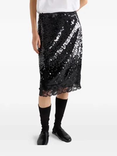 Prada Sequin-embellished Straight Skirt In Black