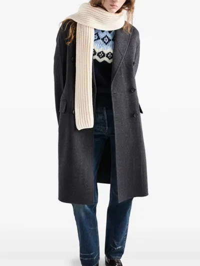 Prada Enameled Triangle Rib Knit Scarf In Neutral