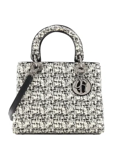 Pre-owned Dior Lady  Bag Tweed Medium Satchel In Black
