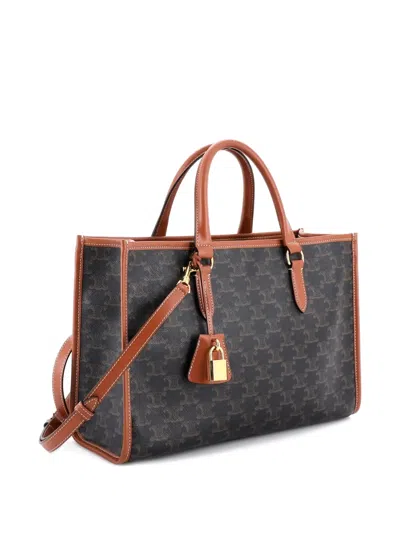 Pre-owned Celine Horizontal Cabas Triomphe Coated Canvas Mini Tote Bag In Brown