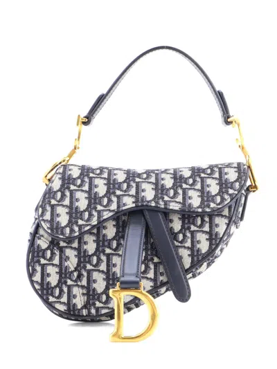 Pre-owned Dior Saddle Handbag Oblique Canvas Mini Shoulder Bag In Blue