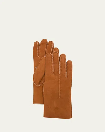 Guanti Giglio Fiorentino Lambskin Shearling-lined Gloves In Brown