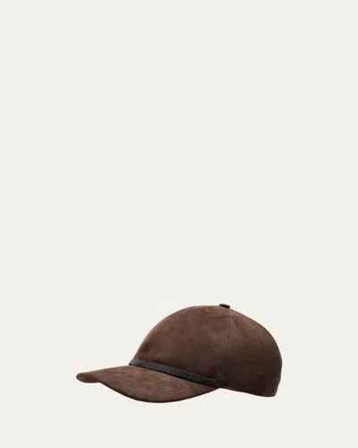 Brunello Cucinelli Monili-trim Suede Baseball Cap In Brown