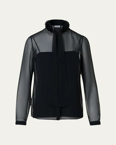 Akris Punto Sheer Tie-neck Blouse In Black