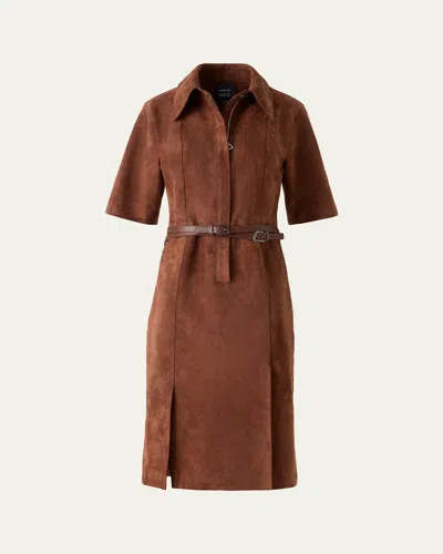 Akris Suede Belted Midi Shirtdress In Brown