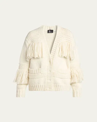 Moncler Wool-blend Fringe Cardigan In Neutral