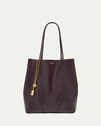 Chloé Spin Medium Tote Bag In Leather In Purple