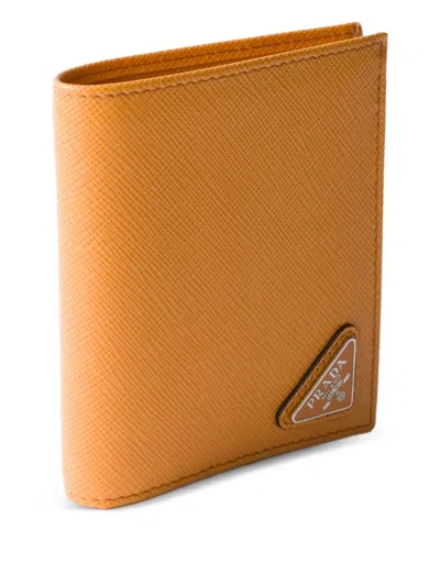 Prada Triangle-logo Leather Wallet In Yellow