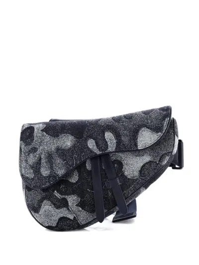 Pre-owned Dior Peter Doig Saddle Bag Printed Denim And Leather Crossbody Bag In Blue